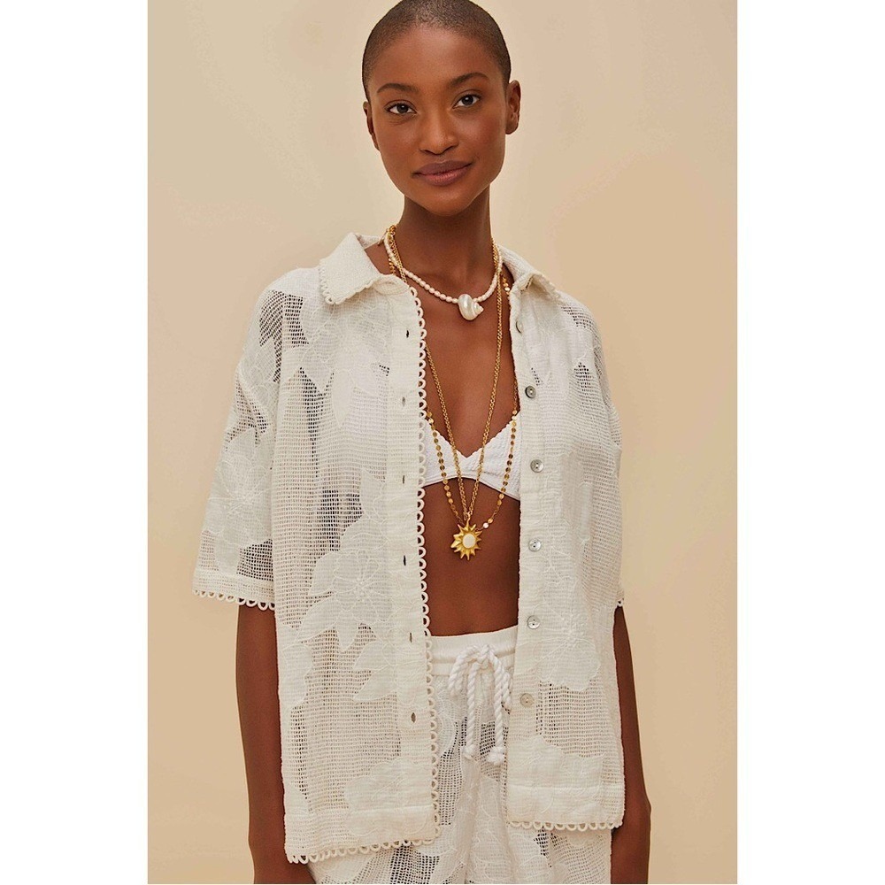 Farm Rio White Flower Shirt Large